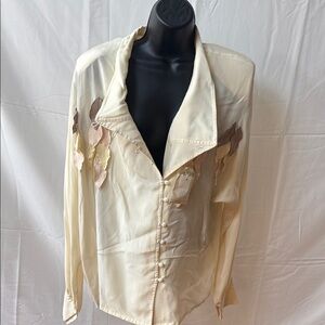 Elegant Cream Women's Blouse with Leaf Details